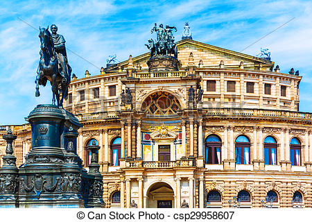 Stock Photography of Semper Opera House and Monument to King John.