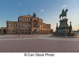 Stock Photography of Semper Opera House and Monument to King John.