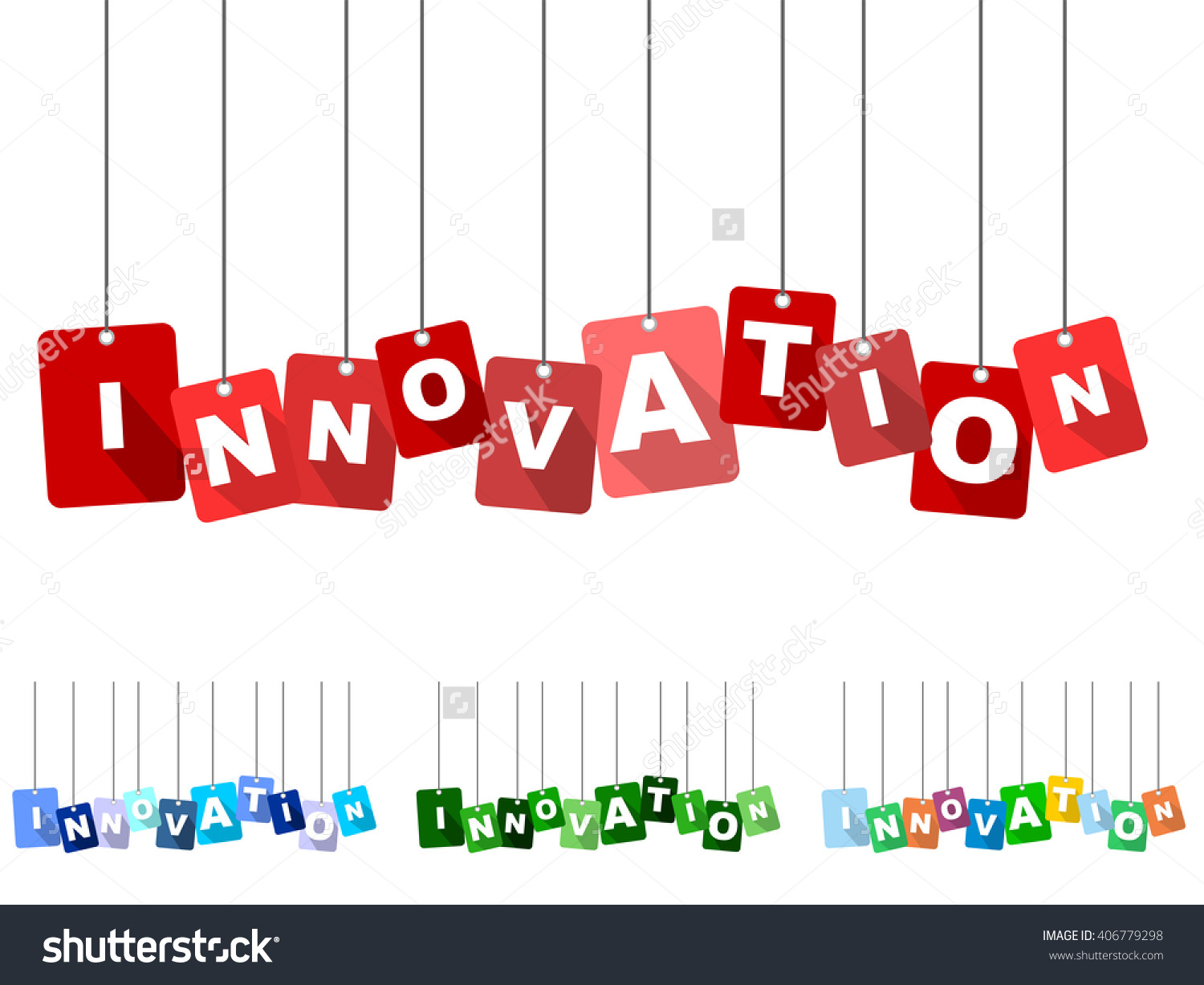 Innovation, Red Vector Innovation, Flat Tag Innovation, Set Tags.