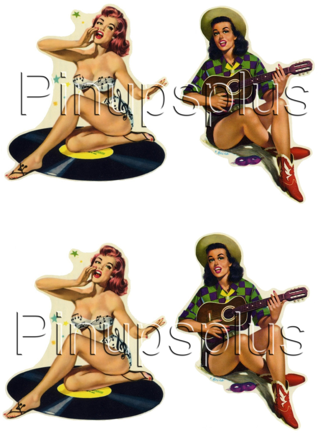 Ukulele Cowgirl Record Girl Rockabilly Pinup Decals by Pinupsplus.