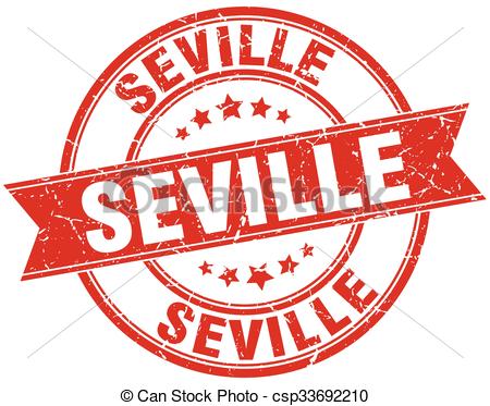 Vector Clip Art of Seville red round grunge vintage ribbon stamp.