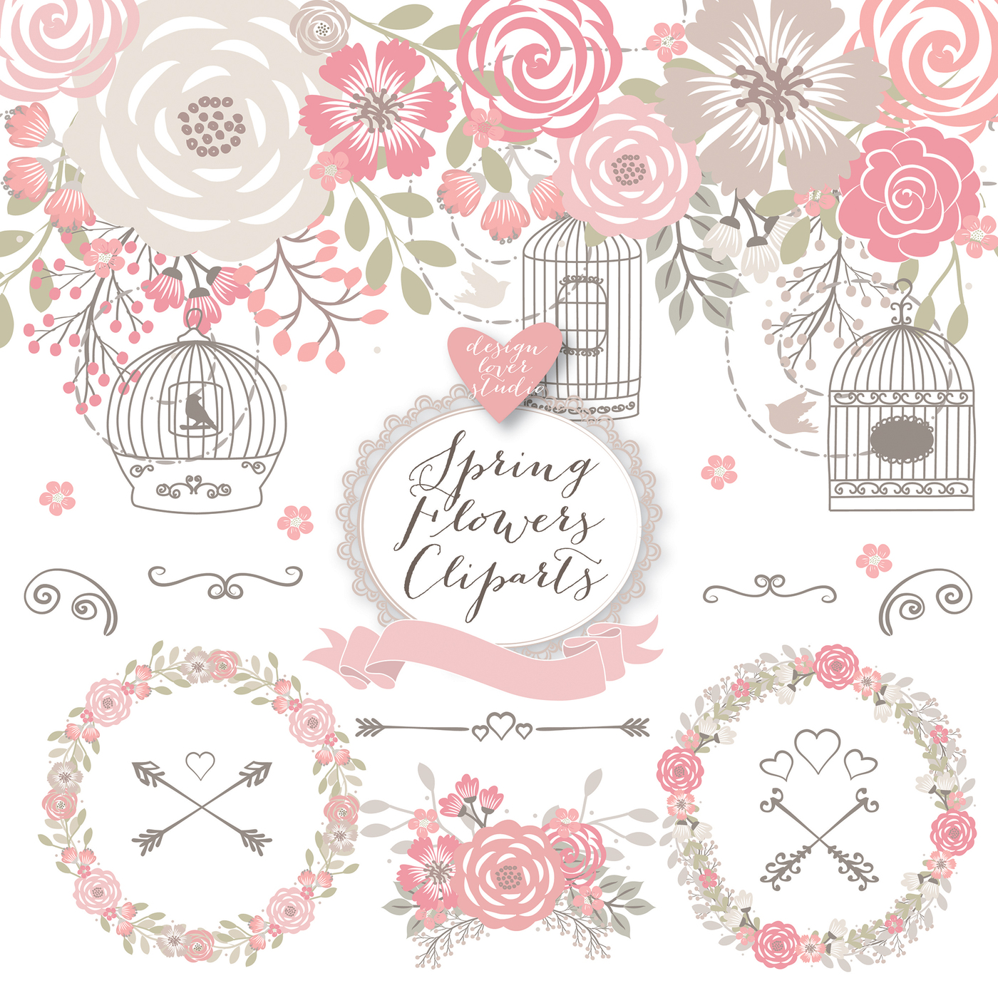 Shabby chic flowers clipart.