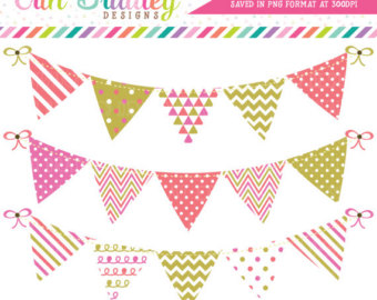 Clipart Bunting Banner Flag Graphics Set in by ErinBradleyDesigns.