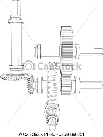 Clipart Vector of Reducer consisting of gears, bearings and shafts.