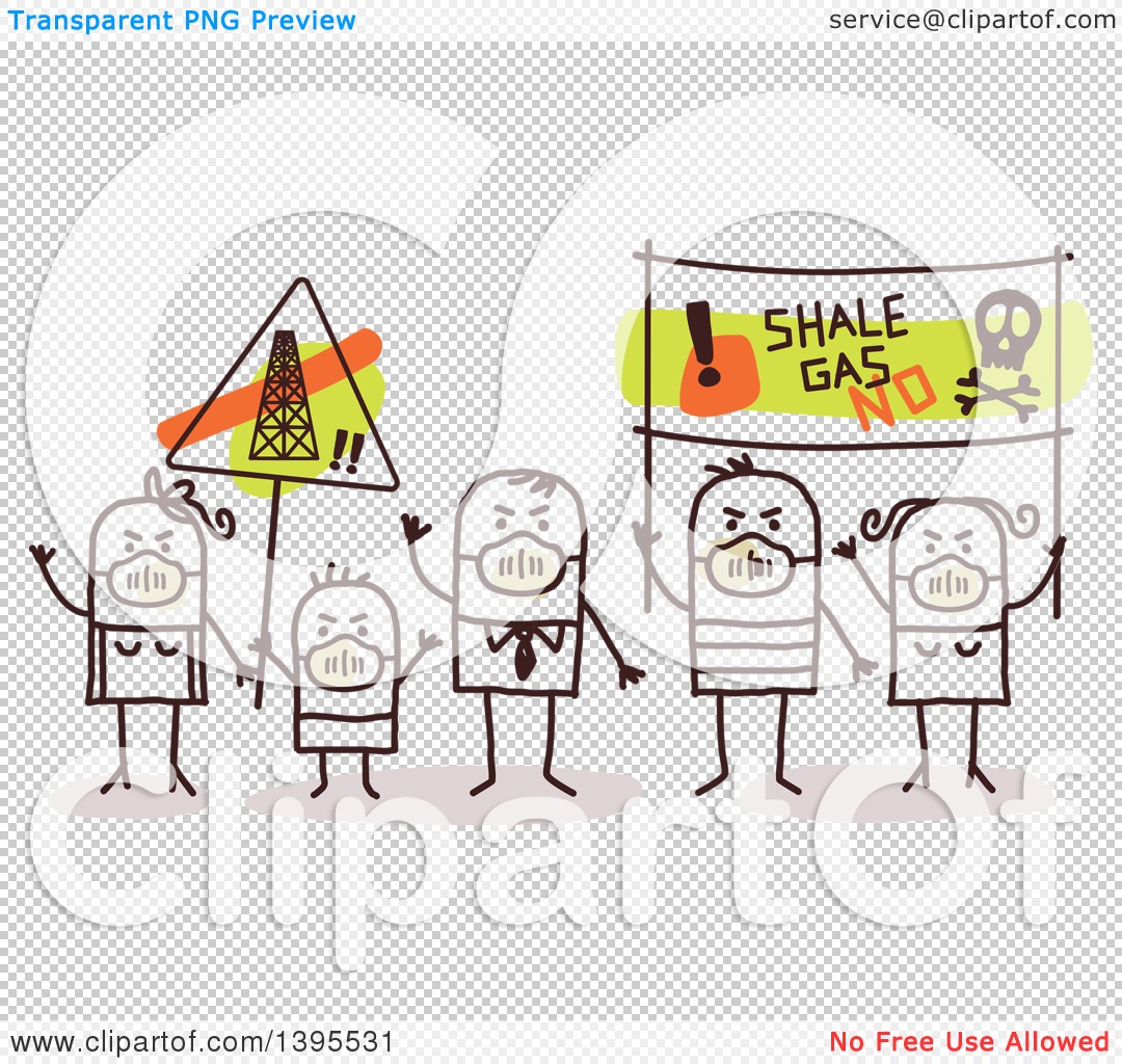 Clipart of a Sketched Group of Stick Protestors Against Shale Gas.
