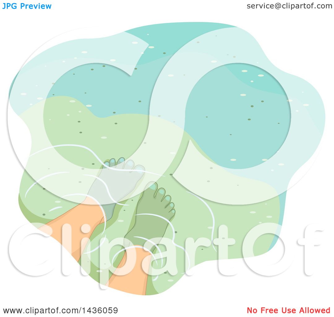 Clipart of a Pair of Feet in Shallow Water.