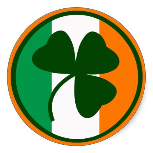 Irish logo, shamrock on flag colors classic round sticker.