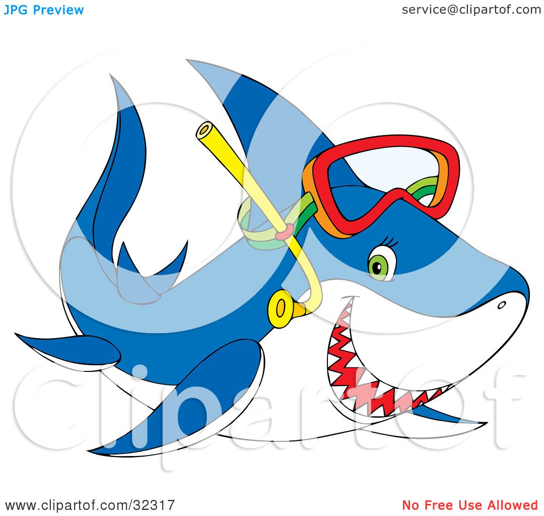Clipart Illustration of a Green Eyed Blue Shark Grinning With.