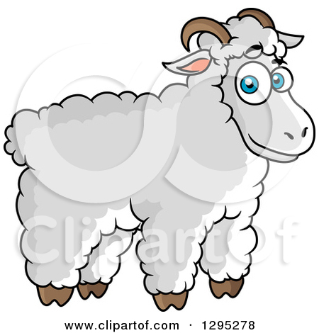 Clipart of a Cartoon Fluffy White Sheep with Blue Eyes.