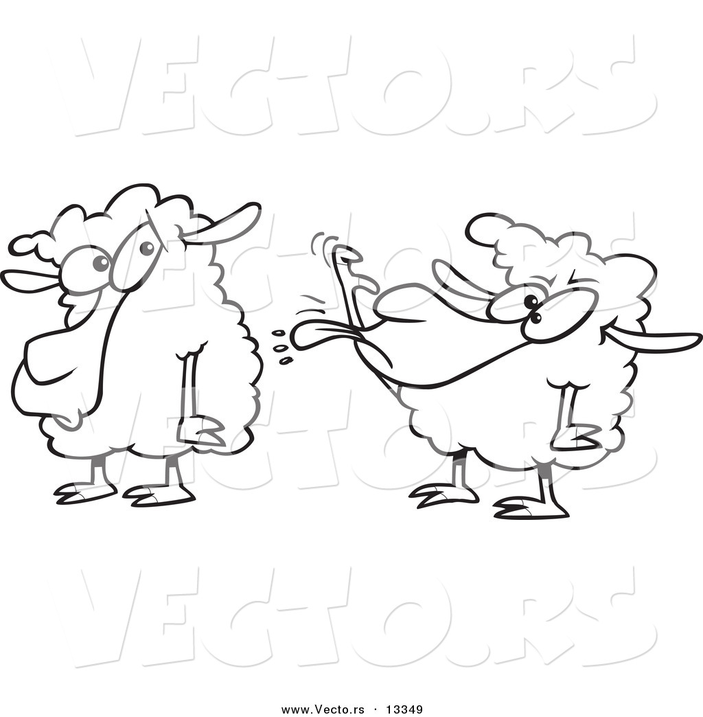 Vector of a Cartoon Sheep Sticking Its Tongue out at Another Sheep.