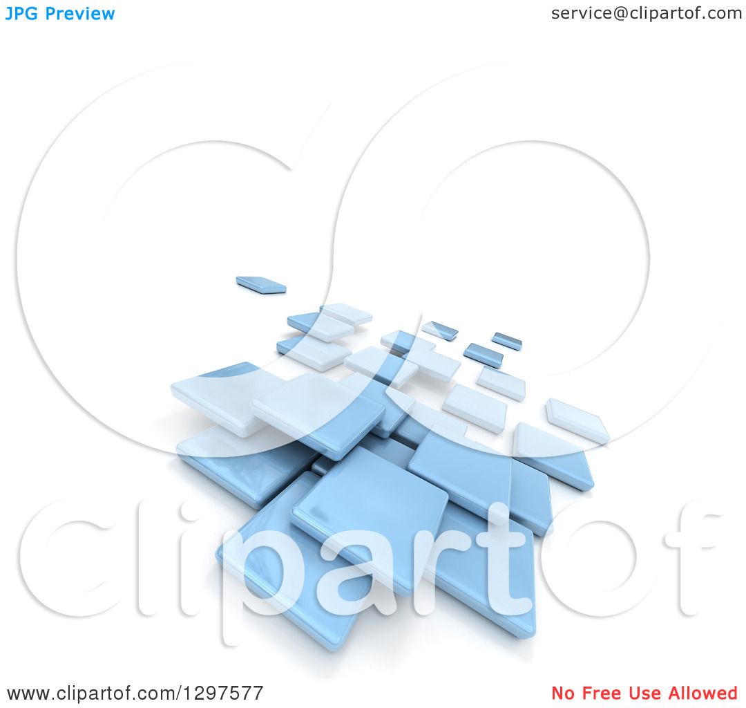 Clipart of a 3d Group of Light Blue Shiny Tiles on White, with.