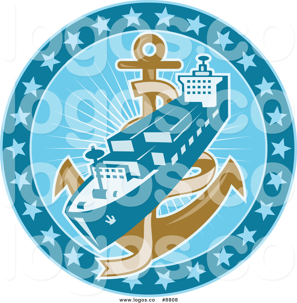Royalty Free Clip Art Vector Logo of a Cargo Ship and Anchor.