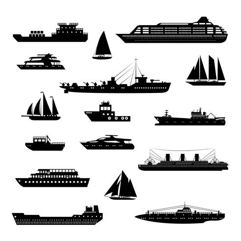 Ships and boats set black and white.