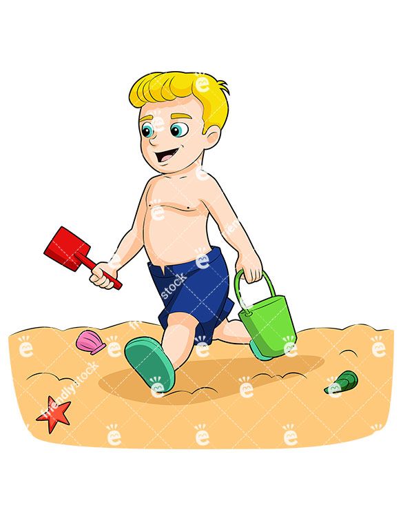 A Shirtless Blonde Boy Walking On The Beach Carrying A Sand.