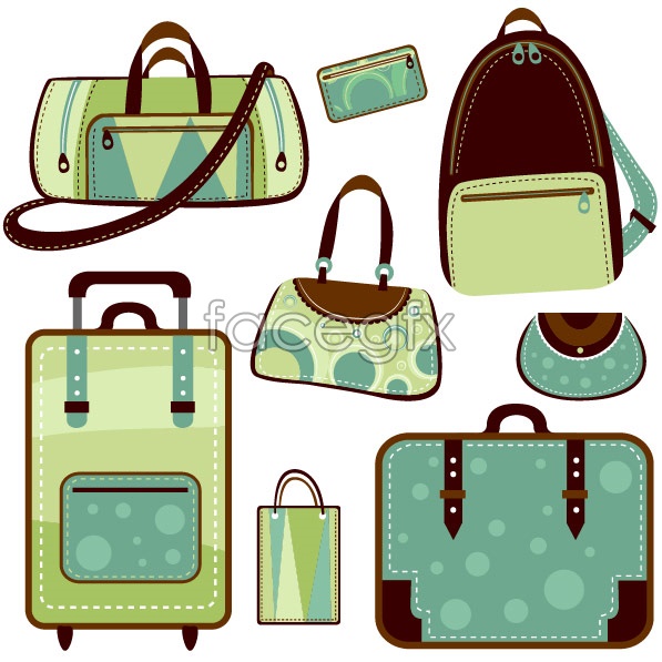 Variety of bag vector hand bag backpack dual shoulder bag.