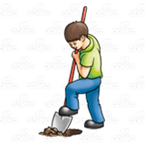 Boy Digging Hole, with a shovel.
