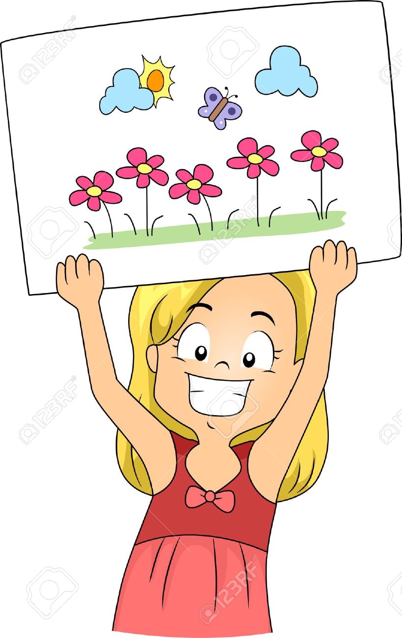 Illustration Of A Kid Showing Her Drawing Stock Photo, Picture And.