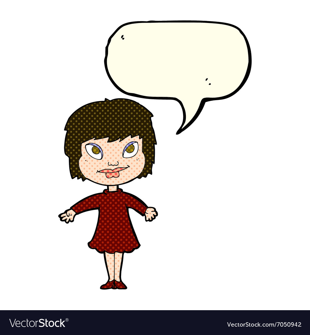 Cartoon girl shrugging shoulders with speech.