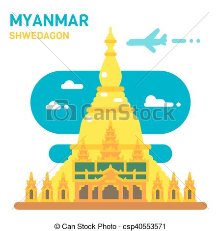 Vectors Illustration of Flat design Shwedagon pagoda illustration.