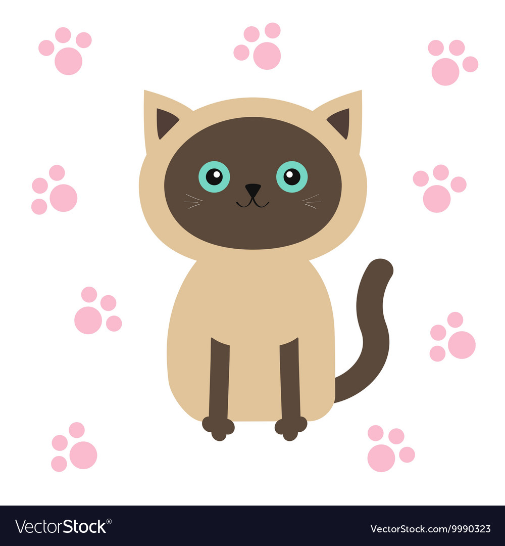 Siamese cat in flat design style Cute cartoon.