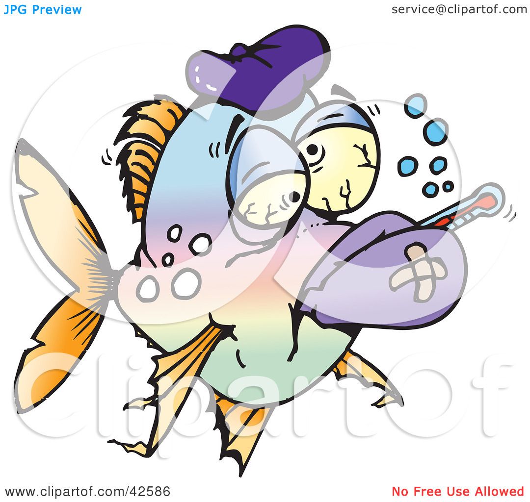 Clipart Illustration of a Fever And Flu Ridden Sick Fish With A.