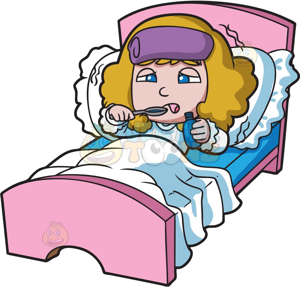 Clipart Of Sick Woman In Bed.