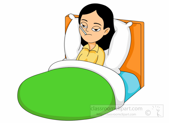 Woman Sick In Bed With Thermometer In Mouth » Clipart Station.