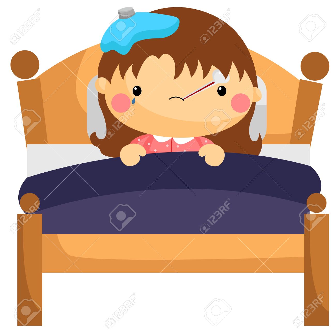 Girl Sick In Bed Clipart.