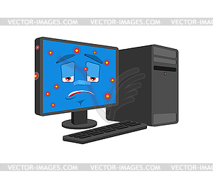 Computer Sick Infection . Virus ill PC Cartoon.