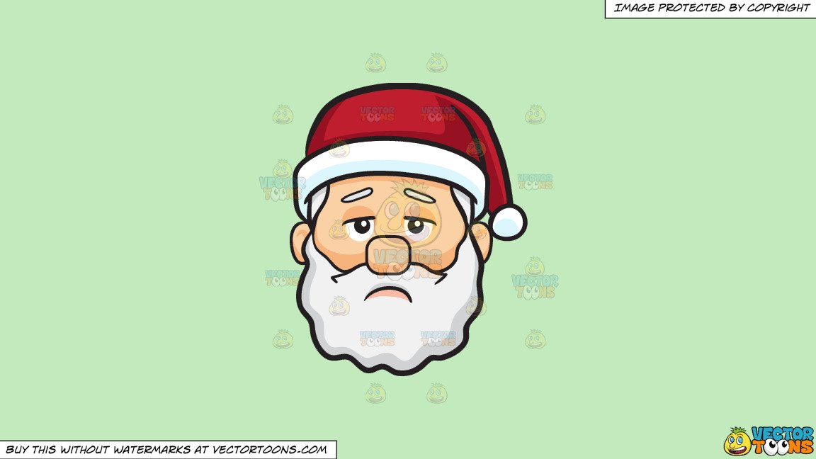 Clipart: A Lonely And Depressed Face Of Santa Claus on a Solid Tea Green  C2Eabd Background.
