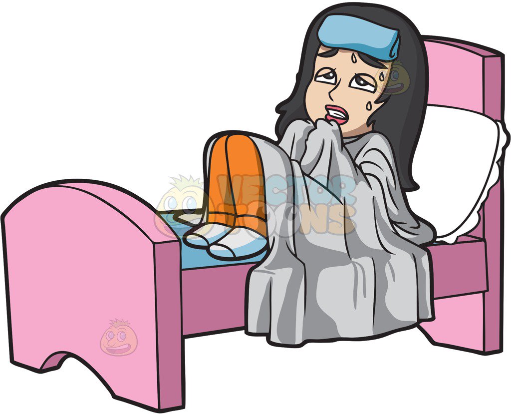 Cartoon Clipart: A Sick Woman With High Fever.