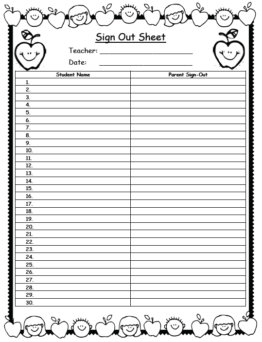 Sign Out Sheet Clipart.