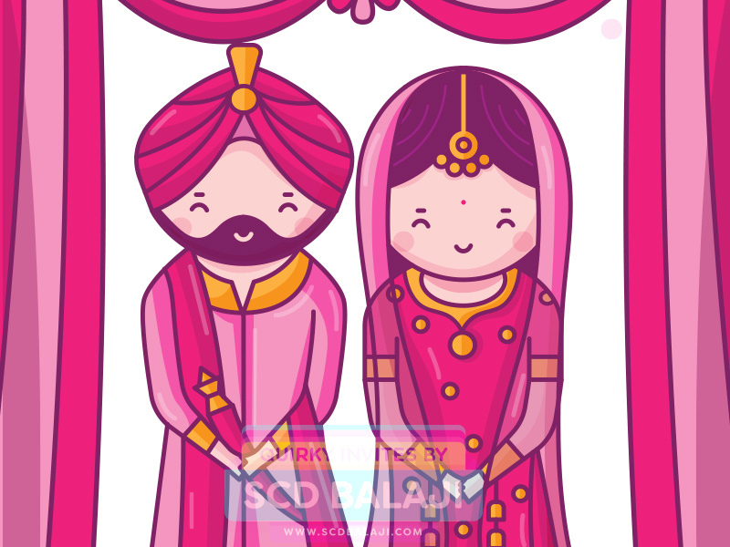 Sikh Punjabi Wedding Invitation Illustration by SCD Balaji.
