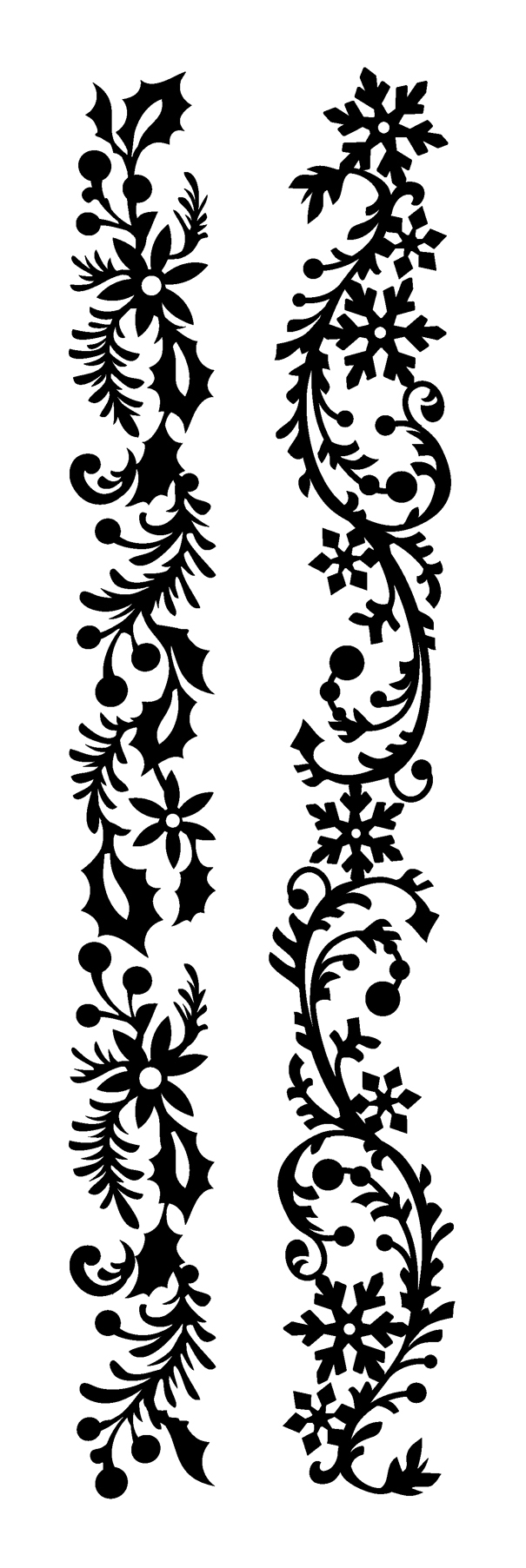 Holly garland. Snowflake garland. Silhouette for cutting machines.