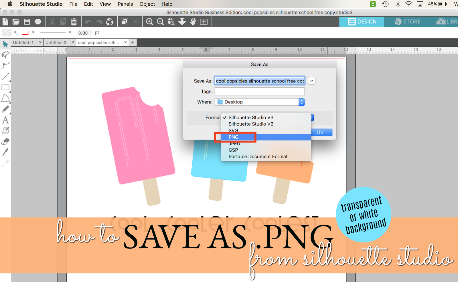How to Save as PNG from Silhouette Studio (V4.2 Series.