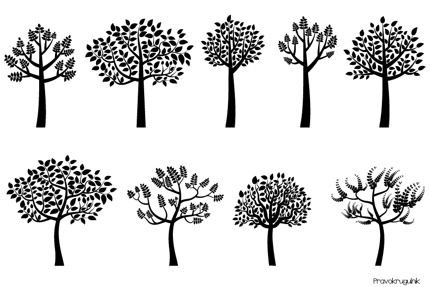 Black tree silhouette clipart, Trees with leaves clip art.