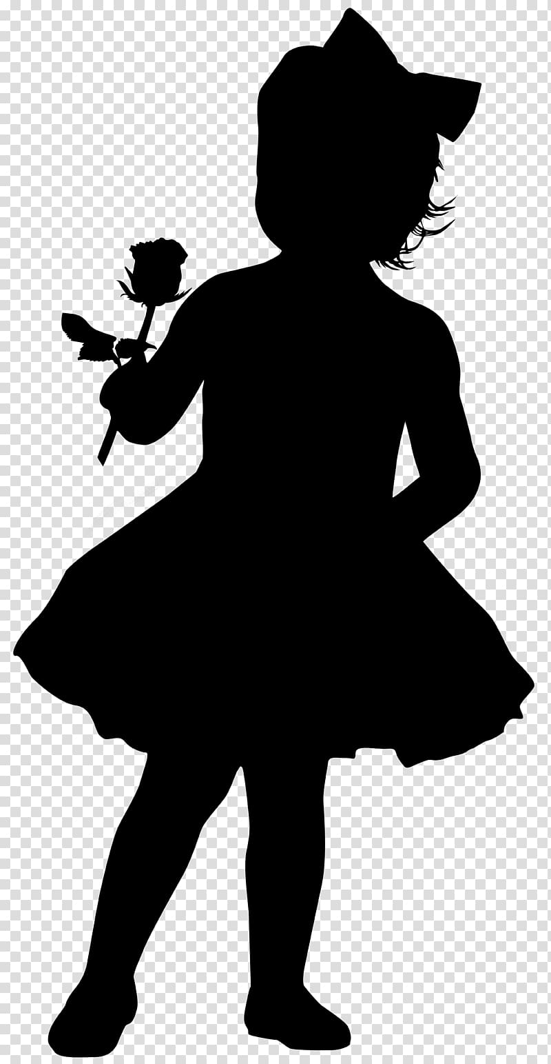 Silhouette Girl Drawing, Little Girl with Rose Silhouette.