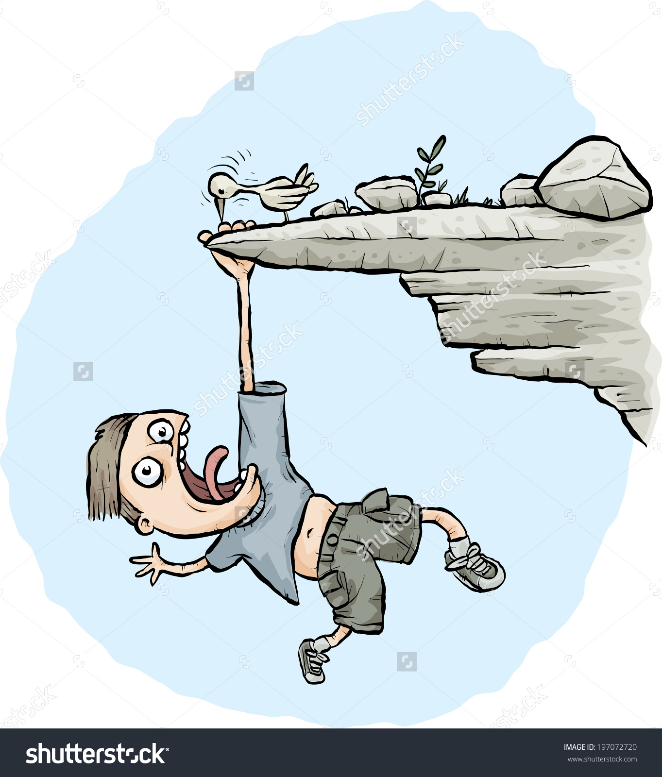 Cartoon Young Man Hangs Rock Ledge Stock Vector 197072720.
