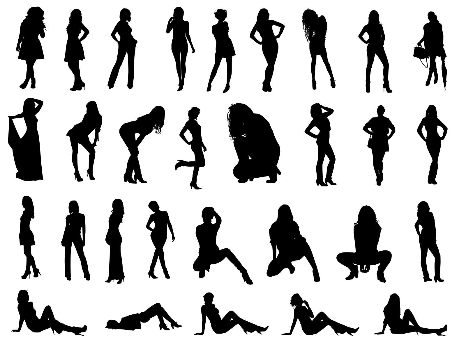 30 Woman Silhouettes (PNG Transparent).
