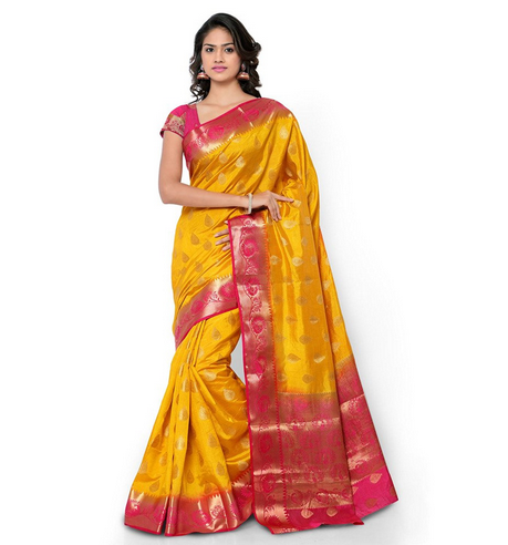 Nd1010mdrn Varkala Silk Sarees Blended Saree (mustard& Pink).