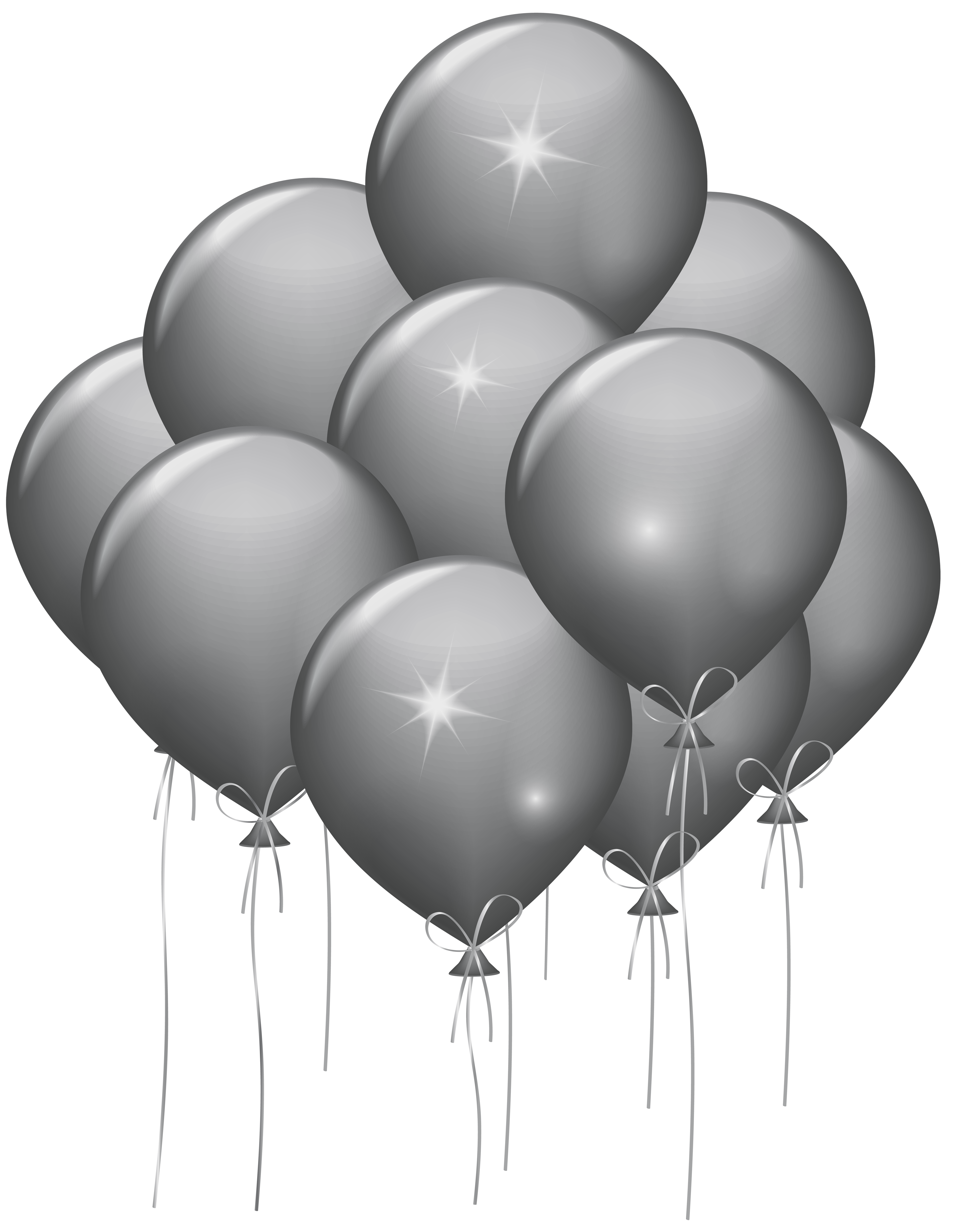 Silver Balloons Transparent Clip Art Image.