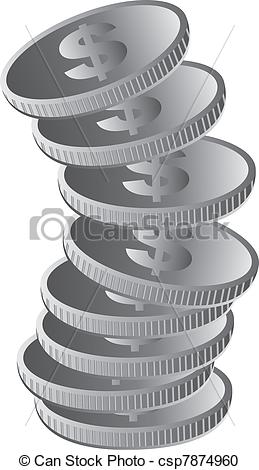Vector Clipart of silver coins isolated over white background.