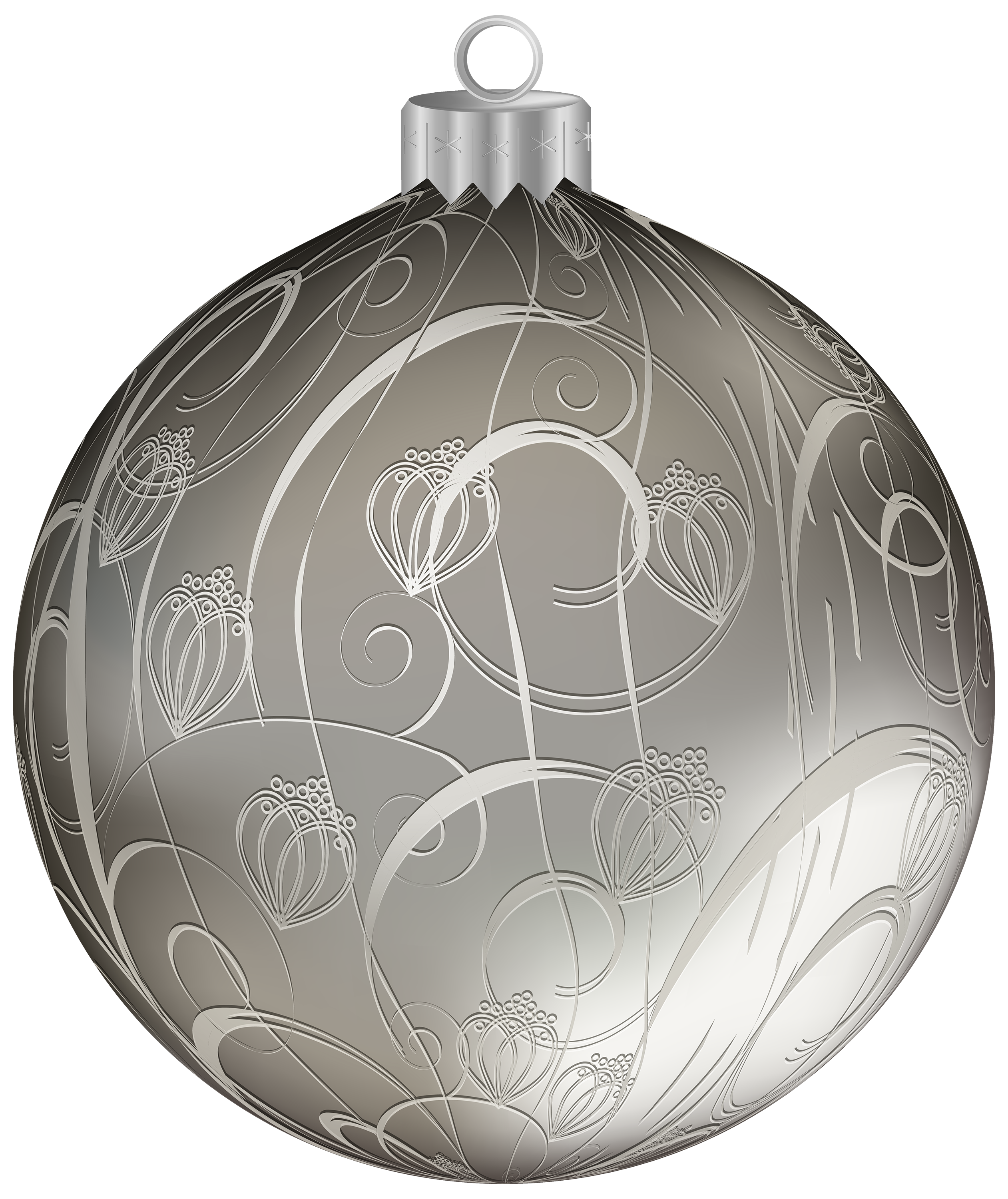 Silver Christmas Ball with Ornaments PNG Clipart Image.