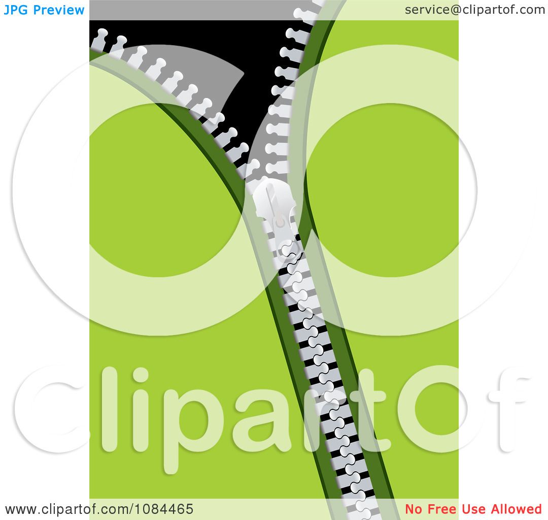 Clipart Silver Zipper In Green Cloth Revealing Black.