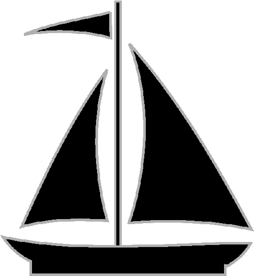 Simple silhouette of a sailboat.