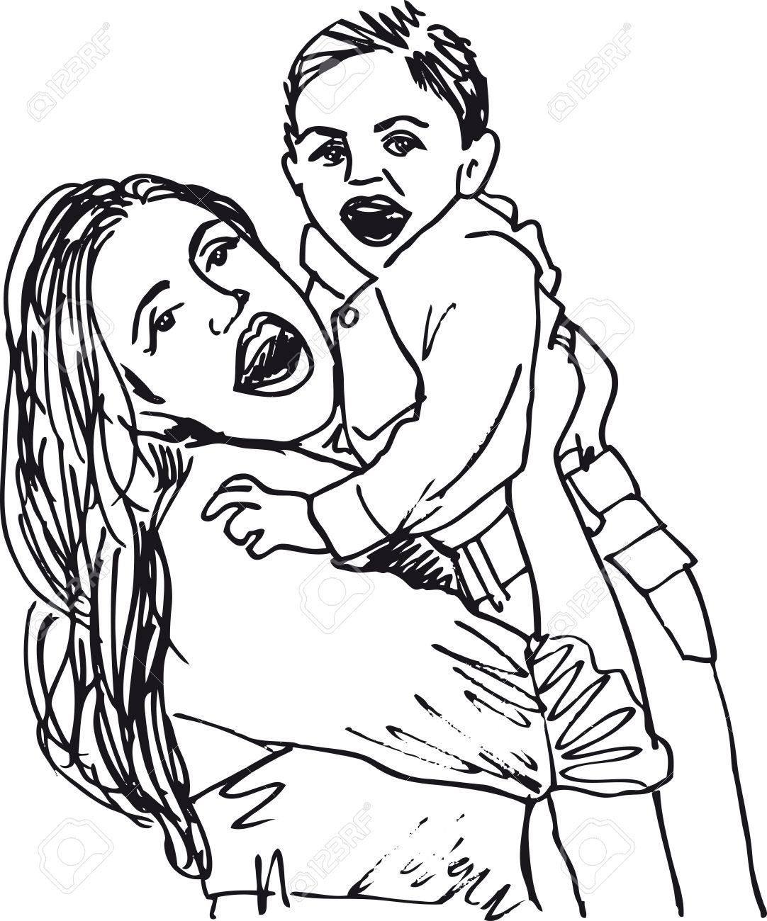 Single Mother And Sons Clipart.