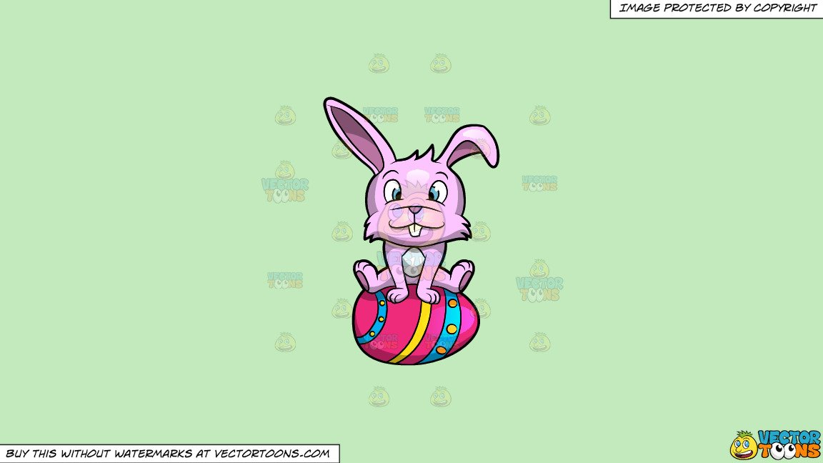 Clipart: A Cute Easter Bunny Sitting On A Pretty Egg on a Solid Tea Green  C2Eabd Background.