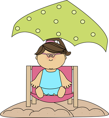 Girl Sitting in a Beach Chair Under an Umbrella.