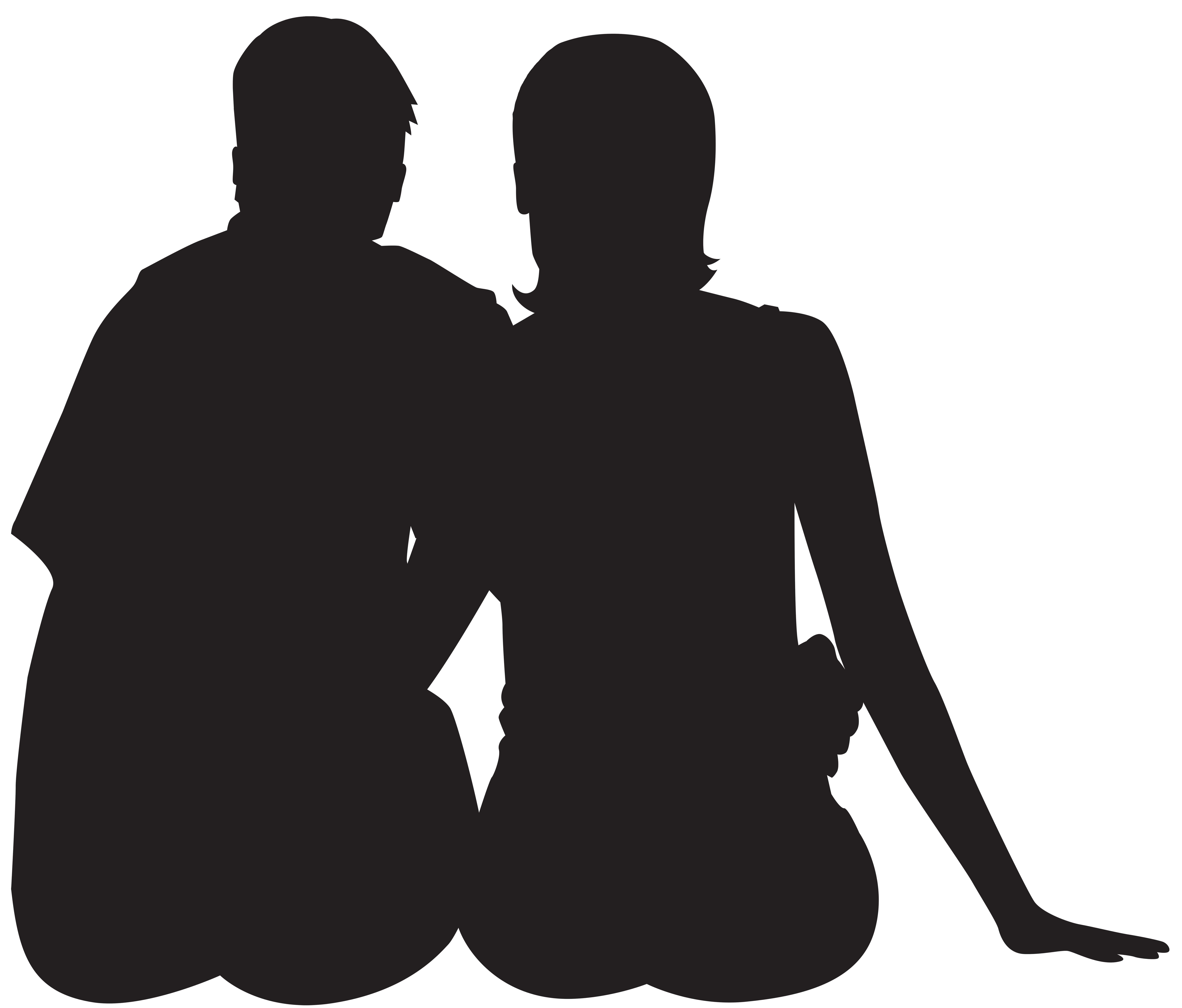 Sitting Couple Silhouette PNG Clip Art Image.