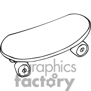 Black and white outline of a skateboard clipart. Royalty.